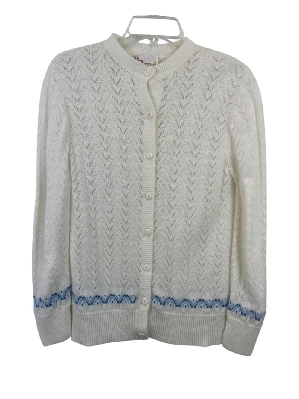 Its Pure Gould Vintage Sweater Cardigan White & Blue Button-Up Womens Size S